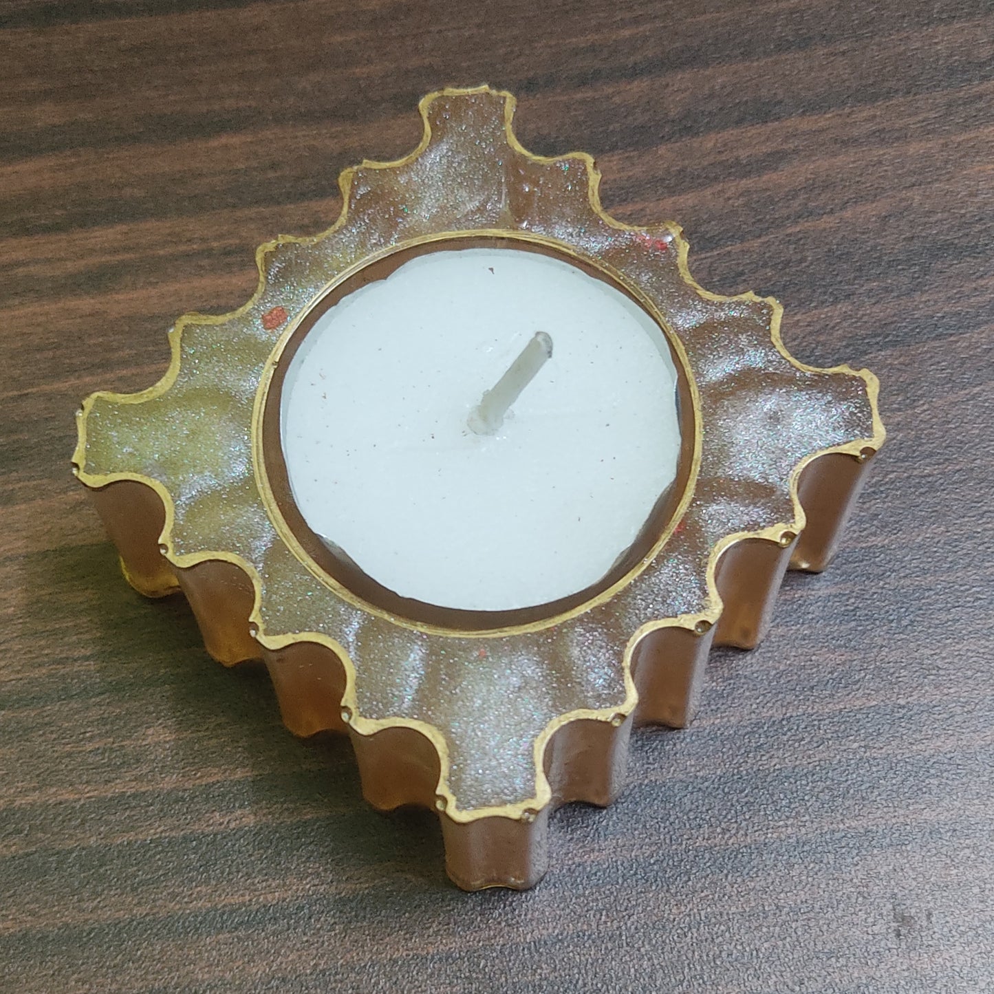 Orange Metallic Square Candle Holder