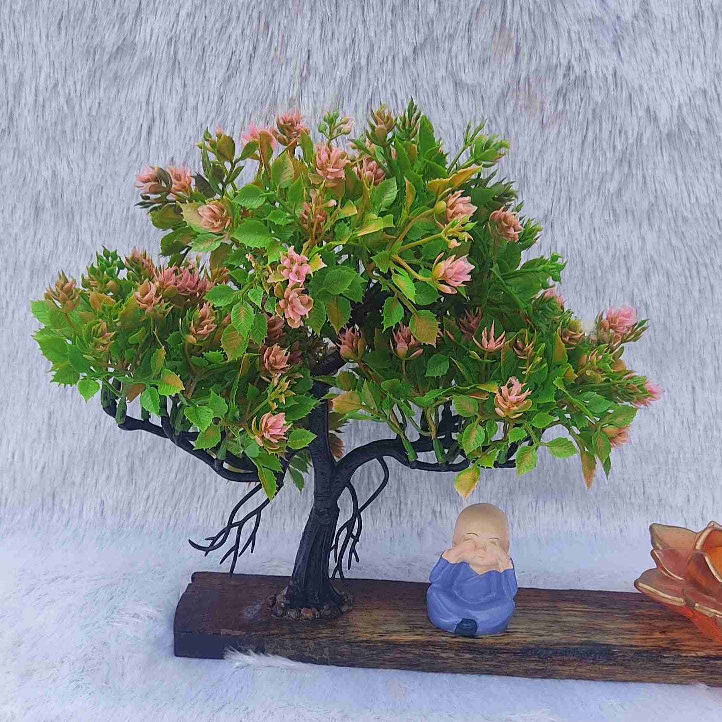 Plant Showpiece With Orange Candle Holder