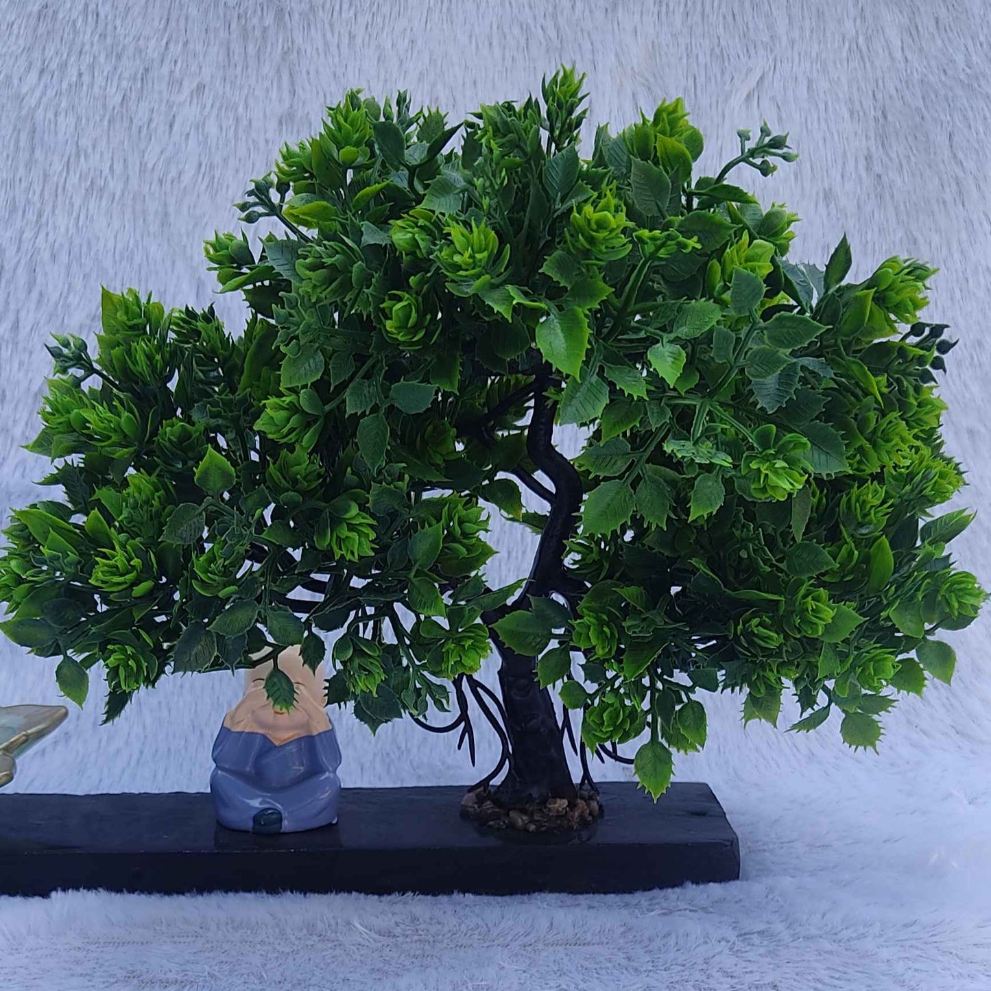 Plant Showpiece With Light Blue Candle Holder