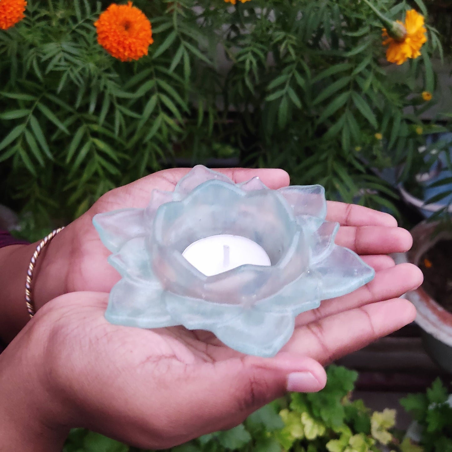 Light Blue Lotus Candle Holder