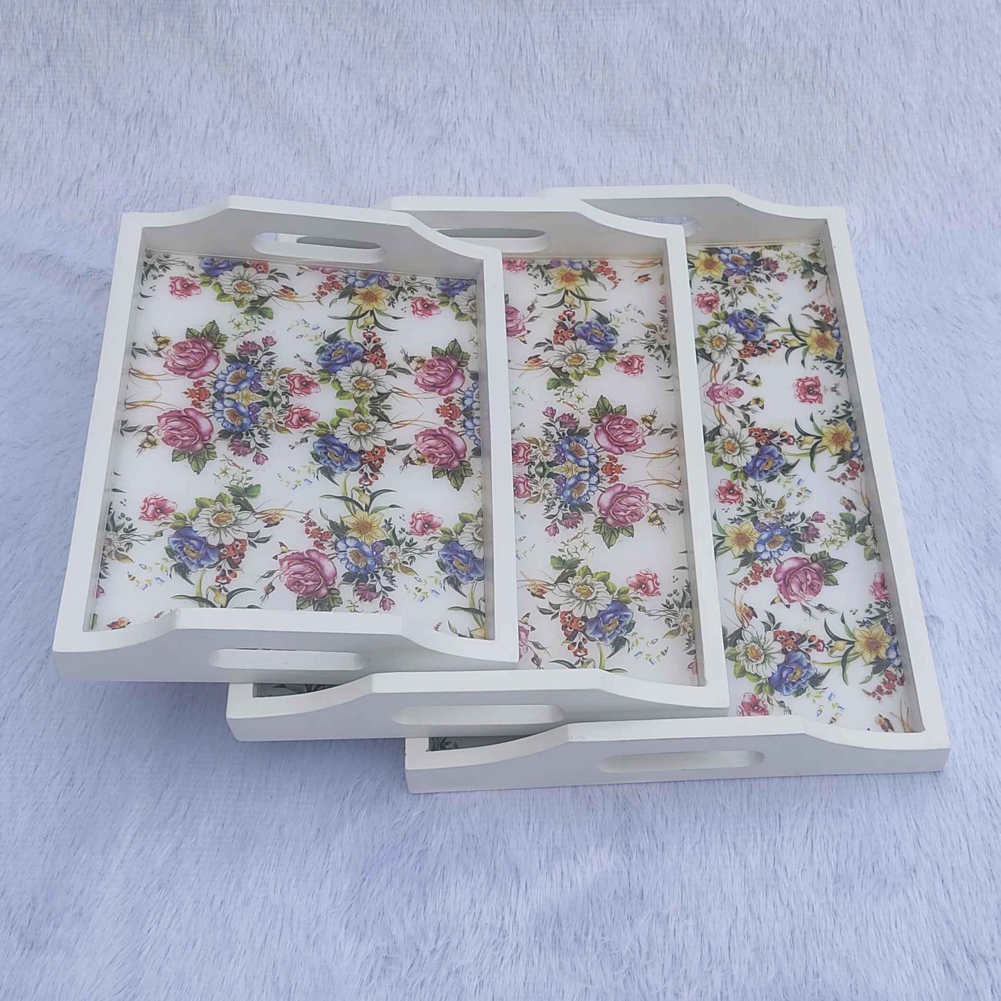 Rose Print With White Base Trays