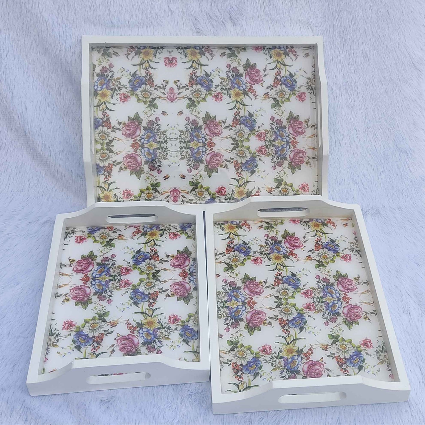 Rose Print With White Base Trays