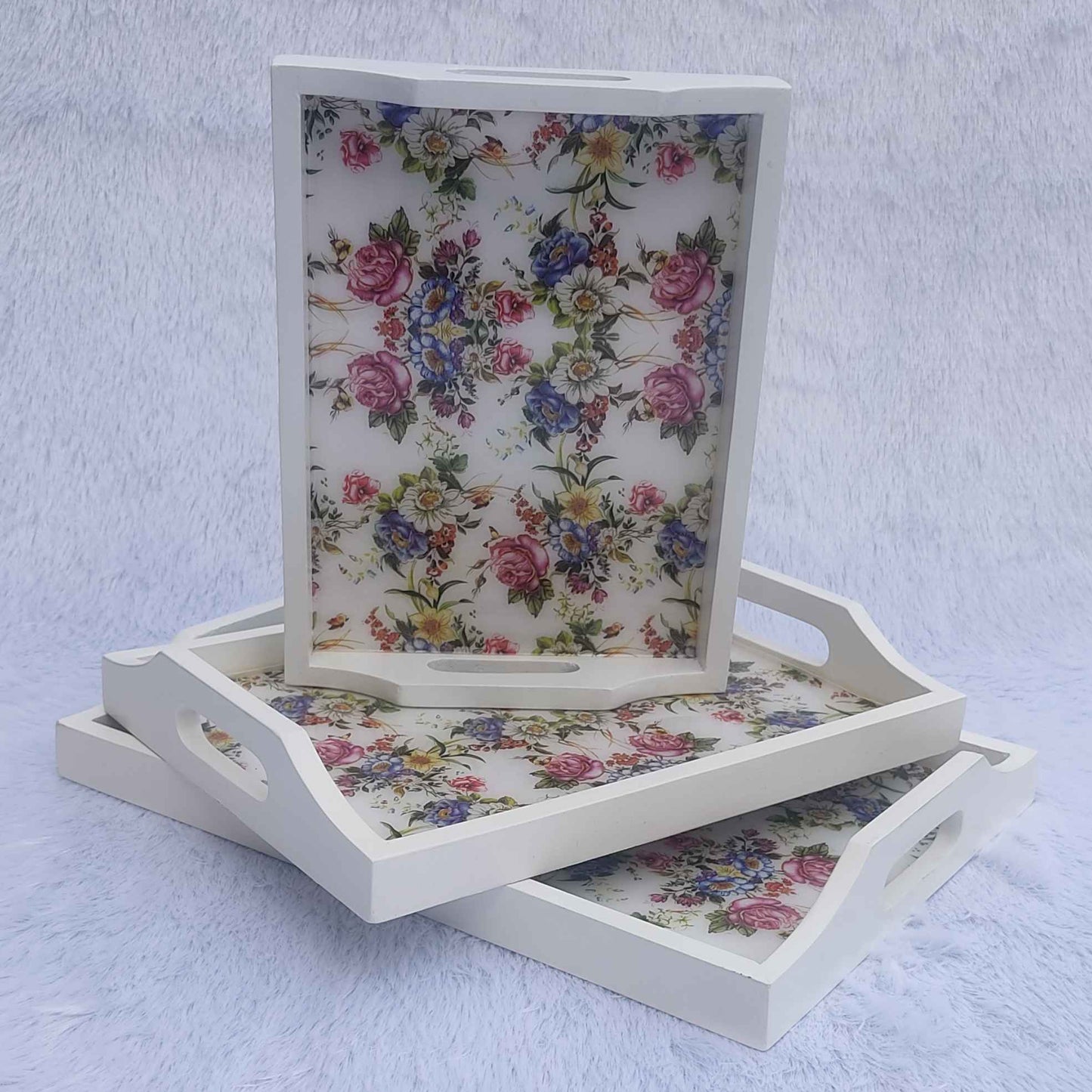 Rose Print With White Base Trays
