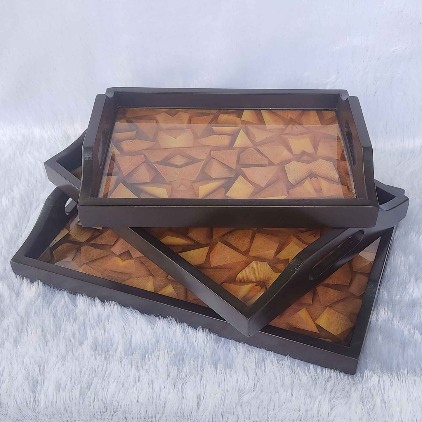 Block Print With Brown Base Trays