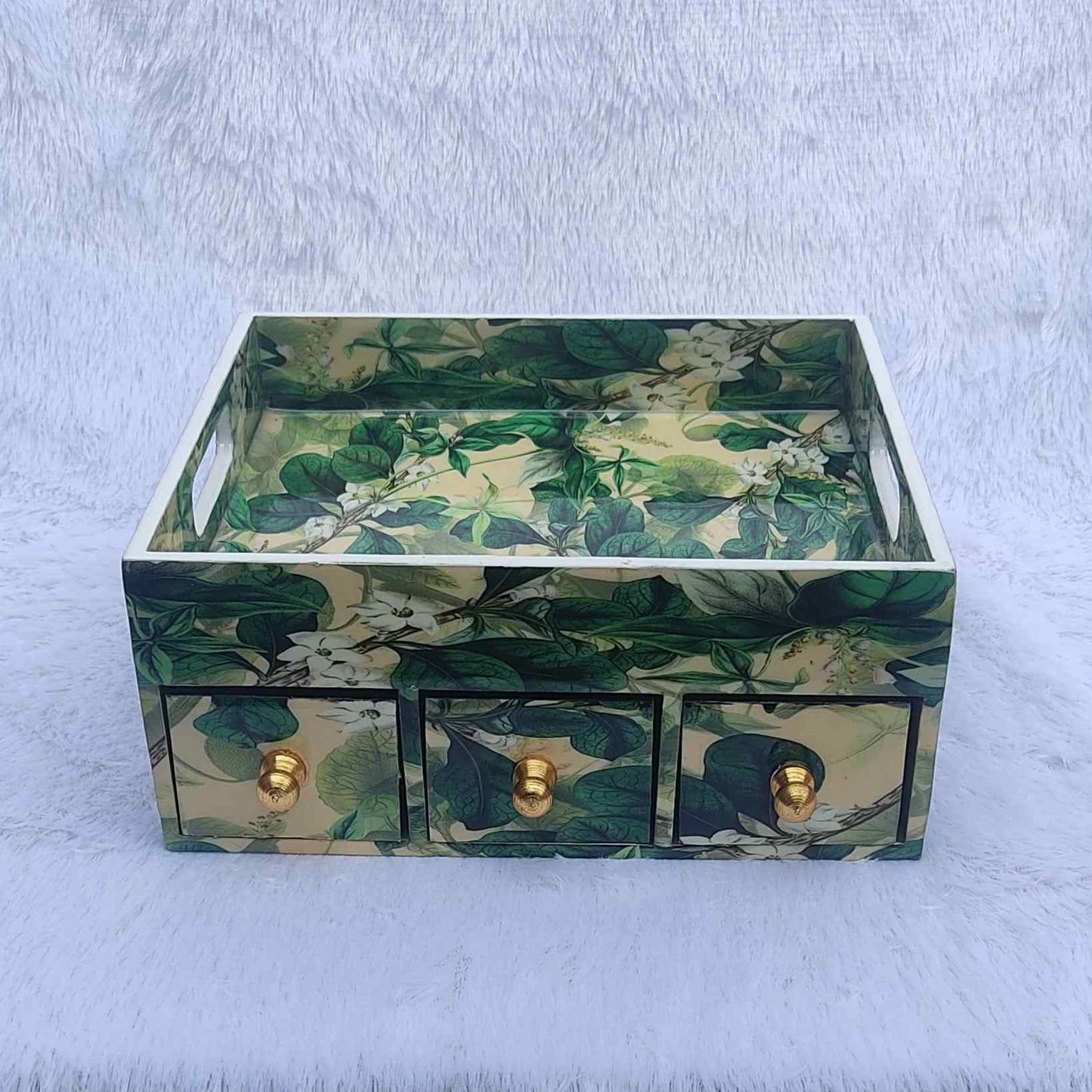 Green Floral Print With Cream Base