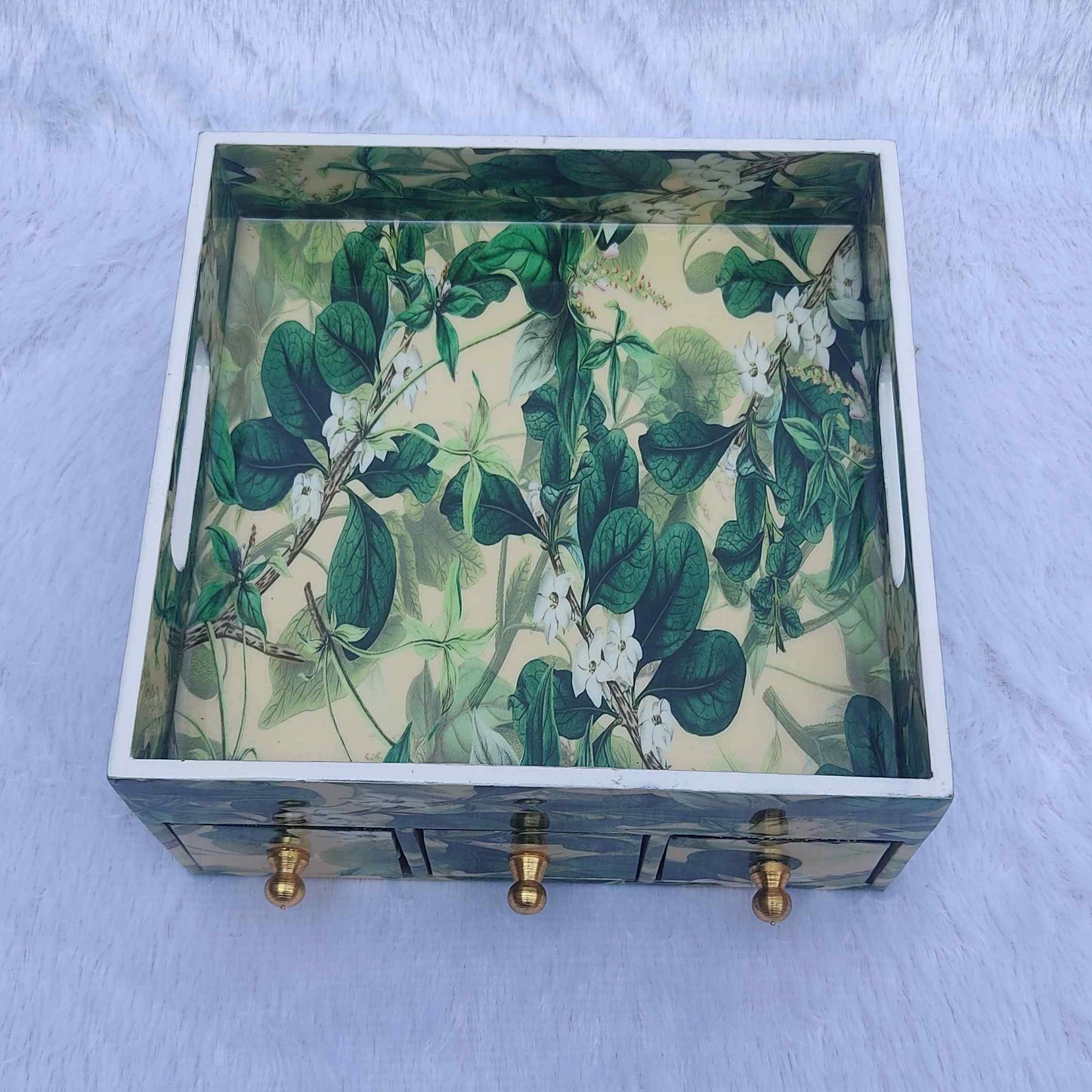 Green Floral Print With Cream Base