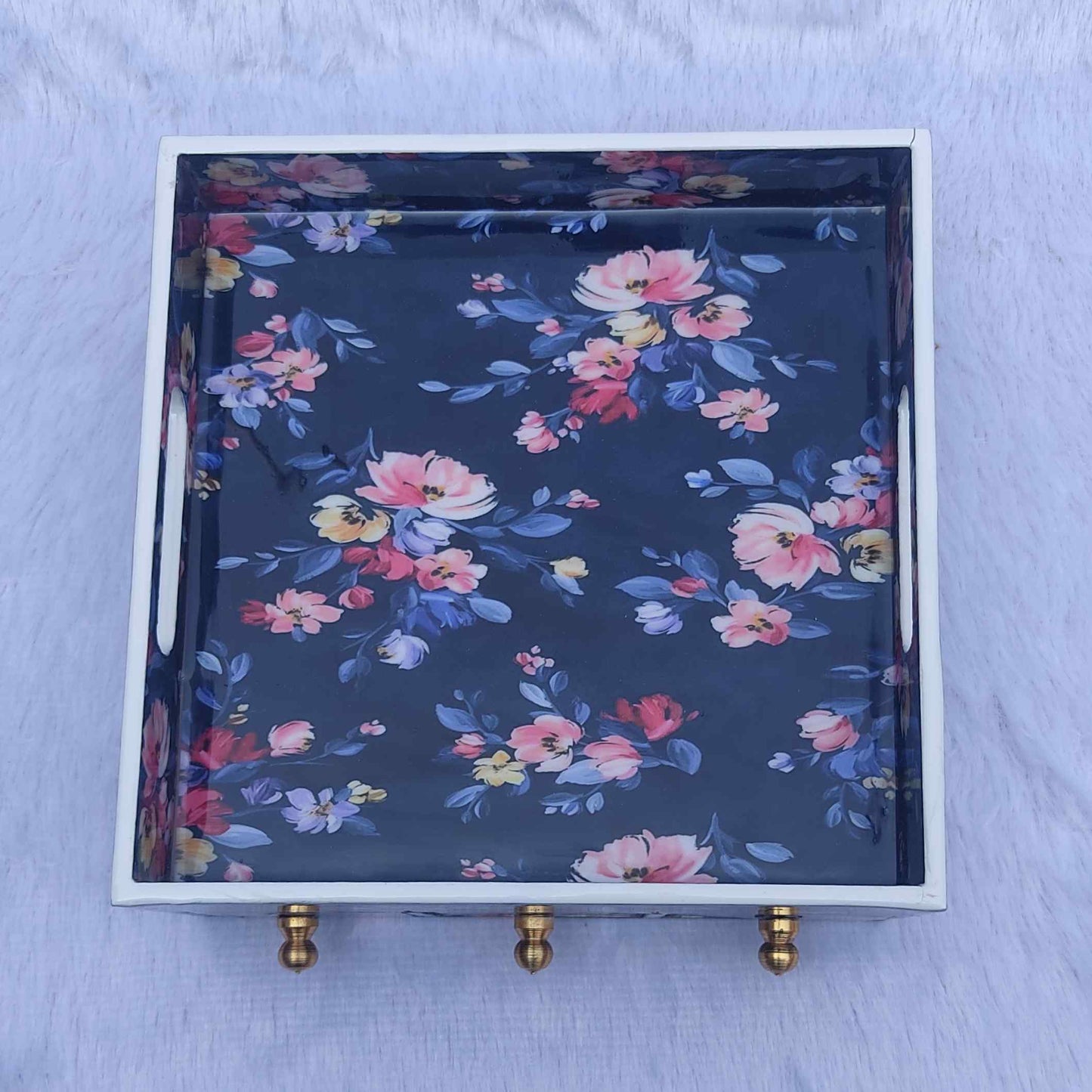 Pink Floral Print With Blue Base