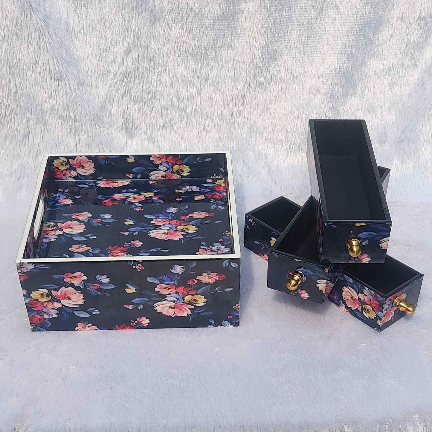 Pink Floral Print With Blue Base