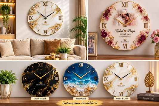 Handcrafted white and gold resin wall clock for modern home decor