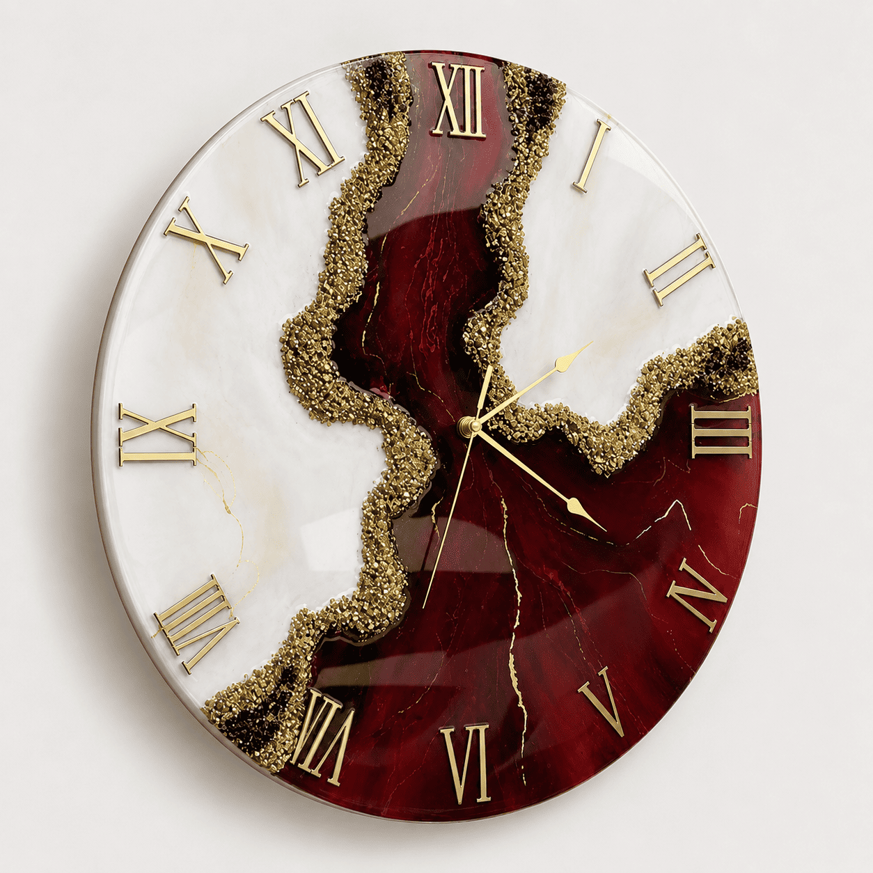 burgundy-white-geode-resin-wall-clock-angle-view