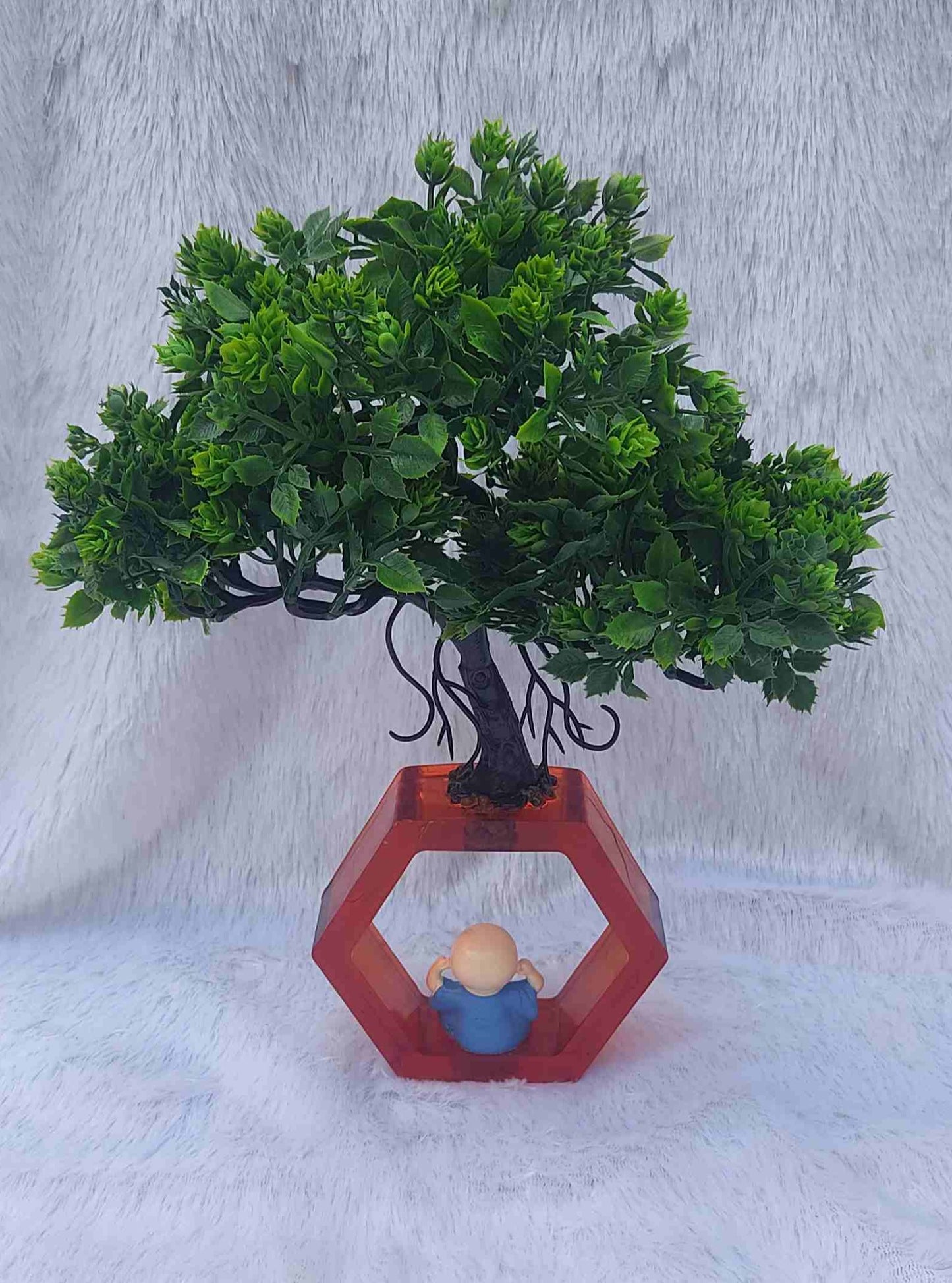 Red Planter Showpiece With Buddha