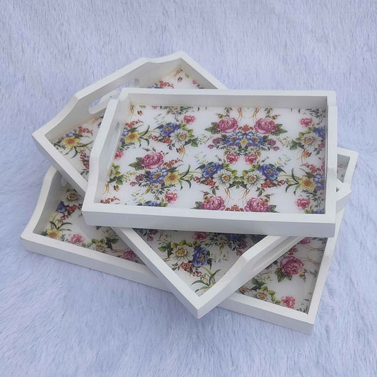 Rose Print With White Base Trays