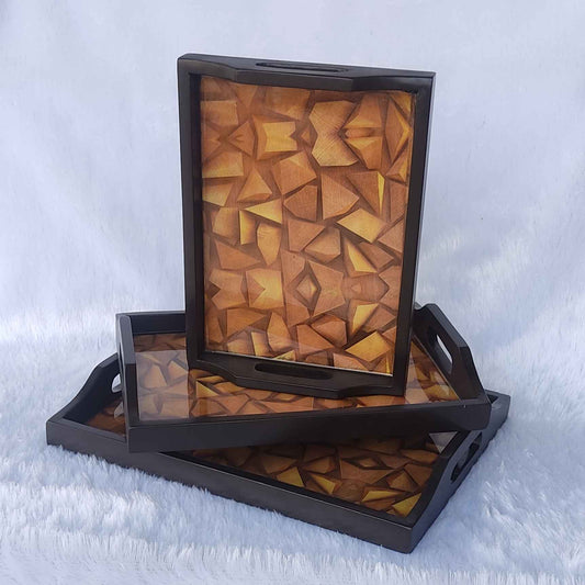 Block Print With Brown Base Trays