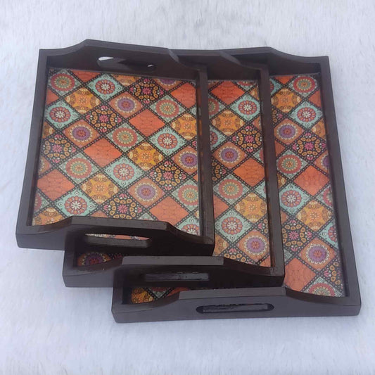 Rajasthani Block Print Brown Base Trays