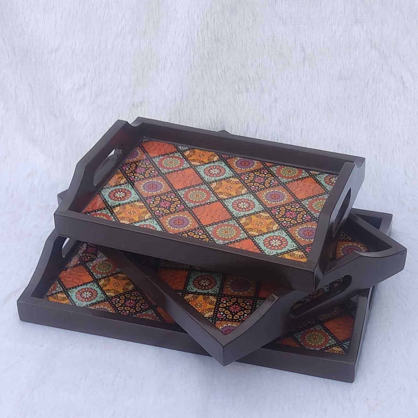 Rajasthani Block Print Brown Base Trays