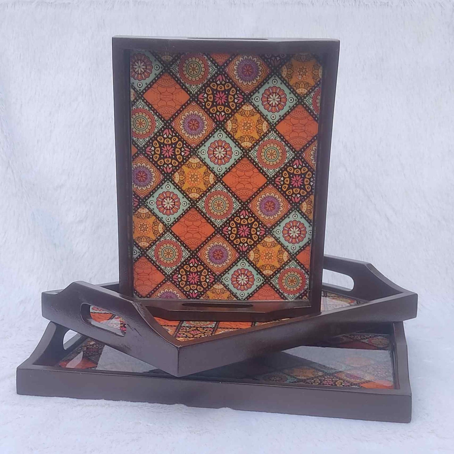 Rajasthani Block Print Brown Base Trays