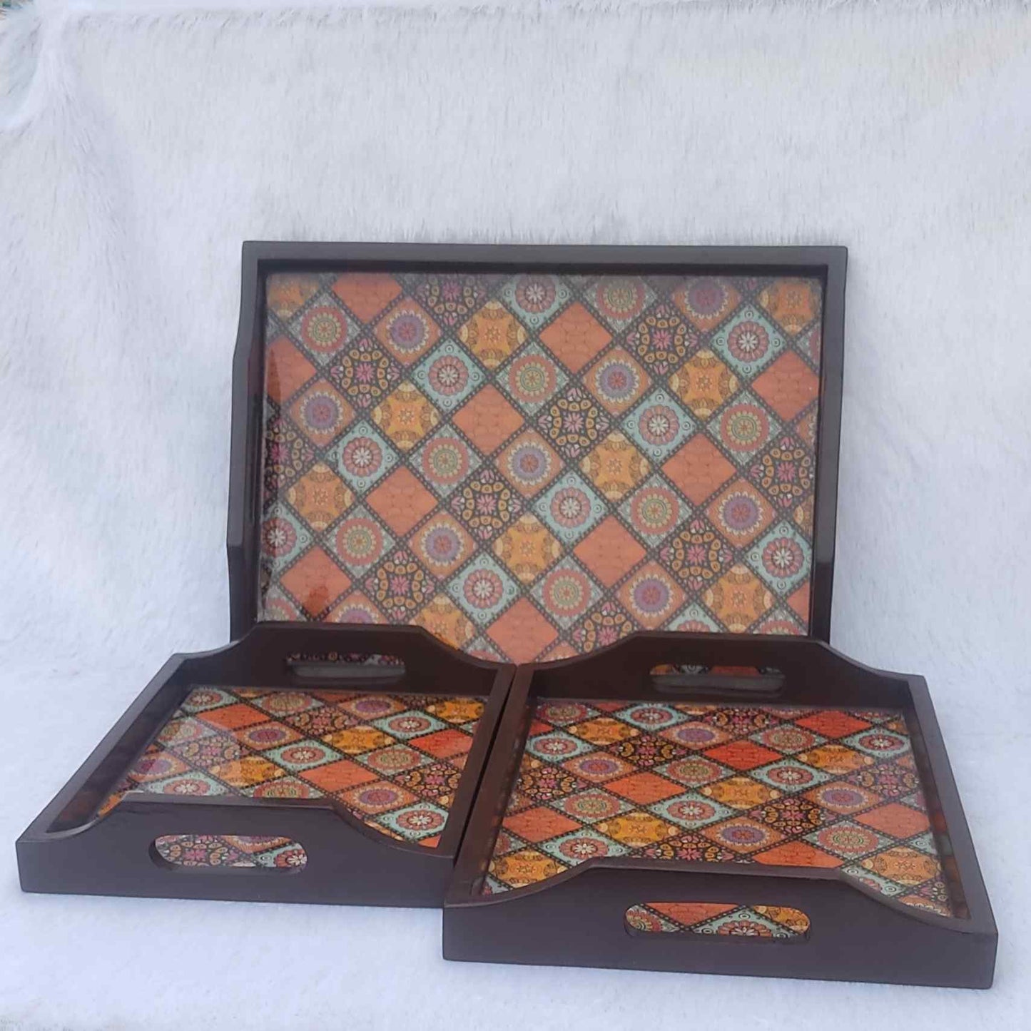 Rajasthani Block Print Brown Base Trays