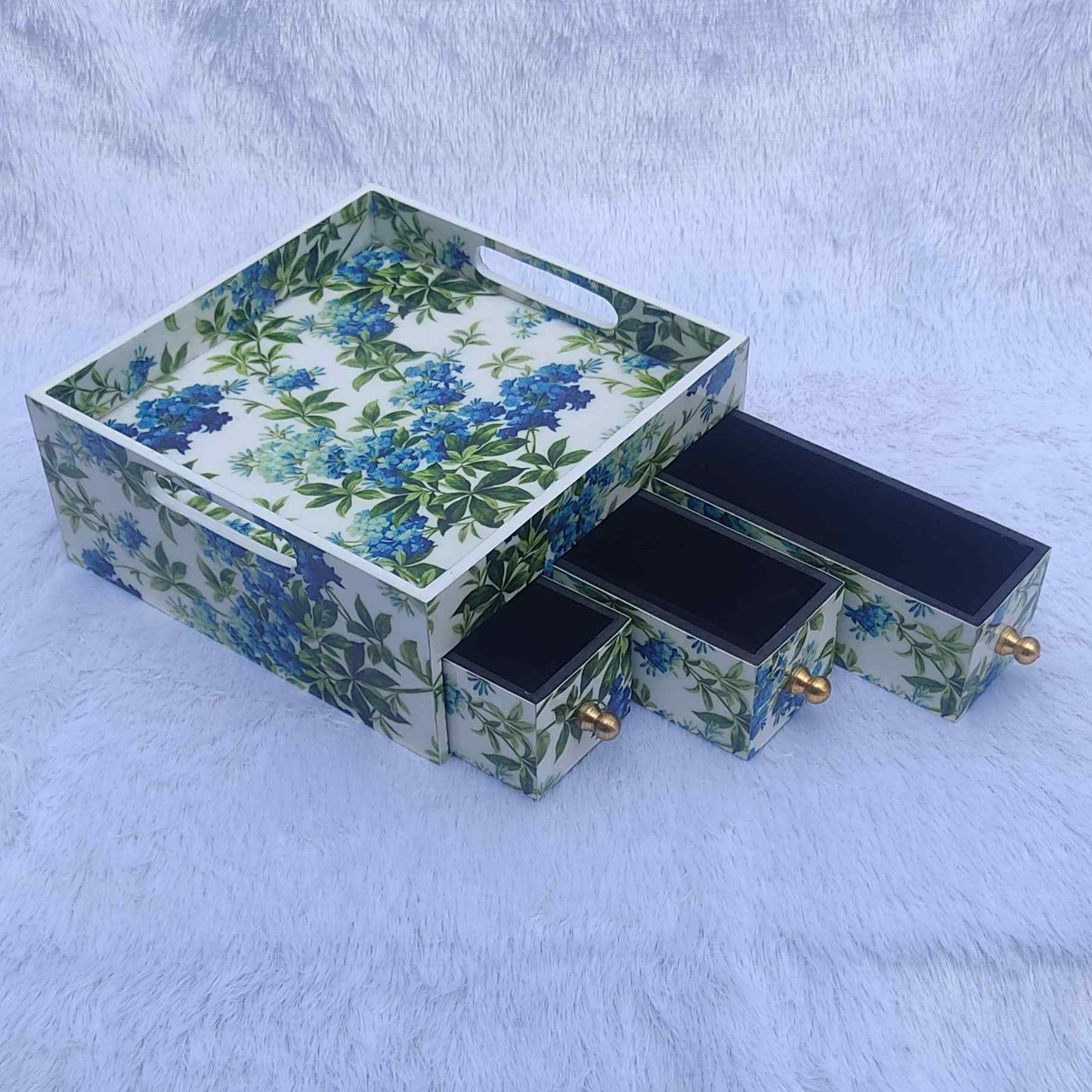 Blue Green Floral Print White Base