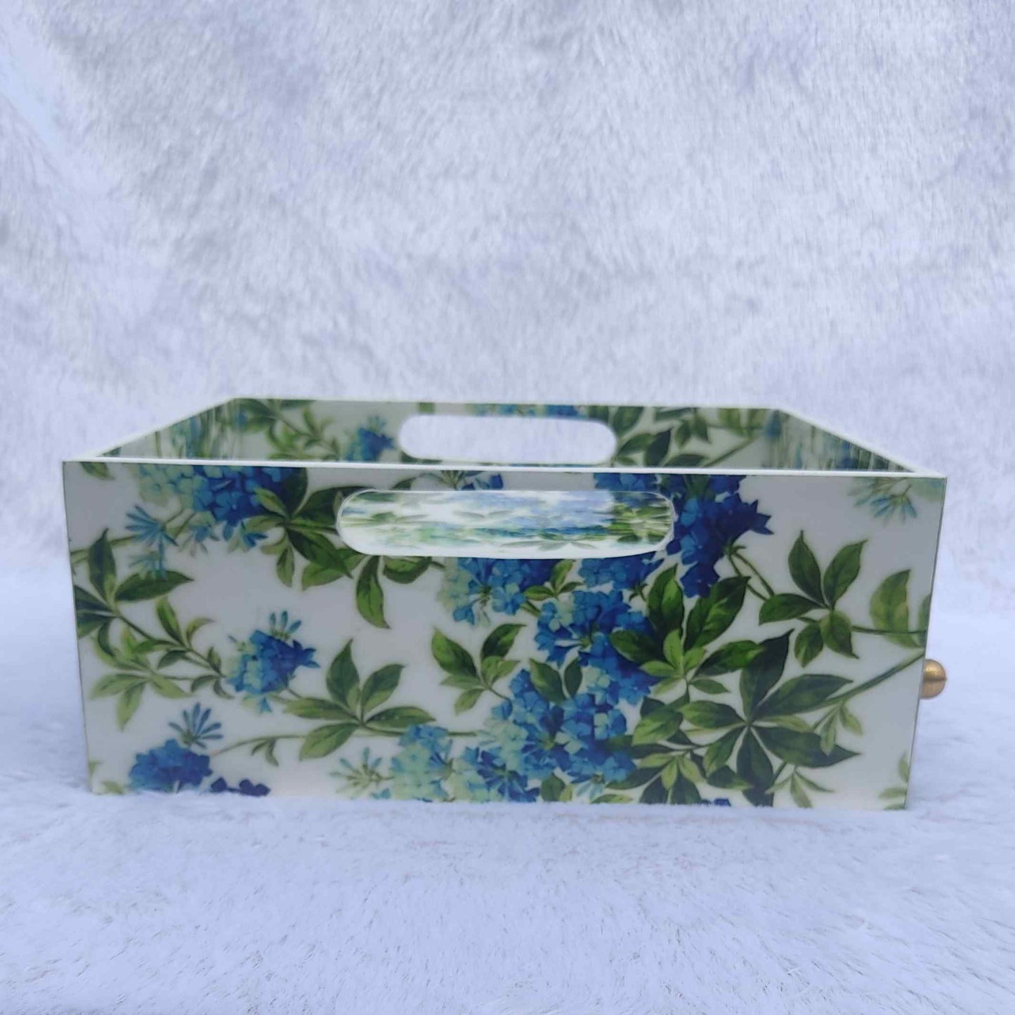 Blue Green Floral Print White Base