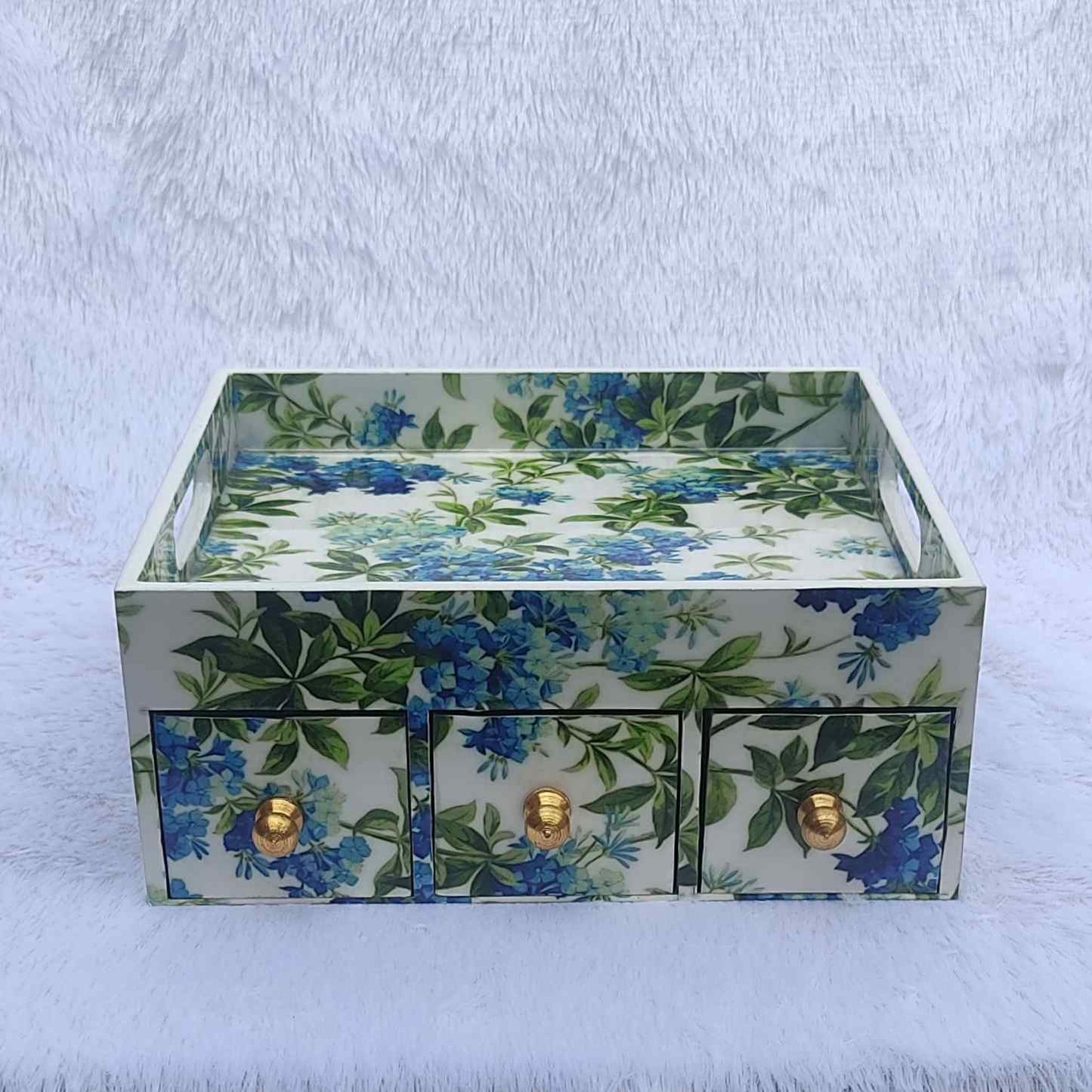 Blue Green Floral Print White Base