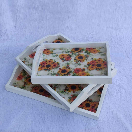 Sunflower Print With White Base Trays